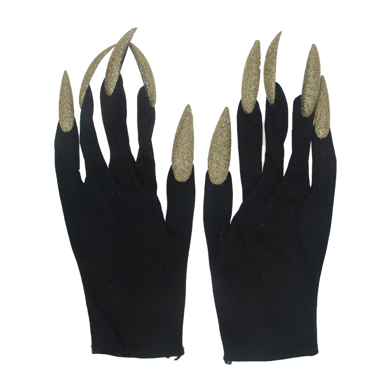 Coole Halloween Handschoenen Ghost Claw Dress Up Korte Handschoenen Mode Zwarte Lange Nagels Cosplay Halloween Grappige Handschoenen Accessoires: Goud
