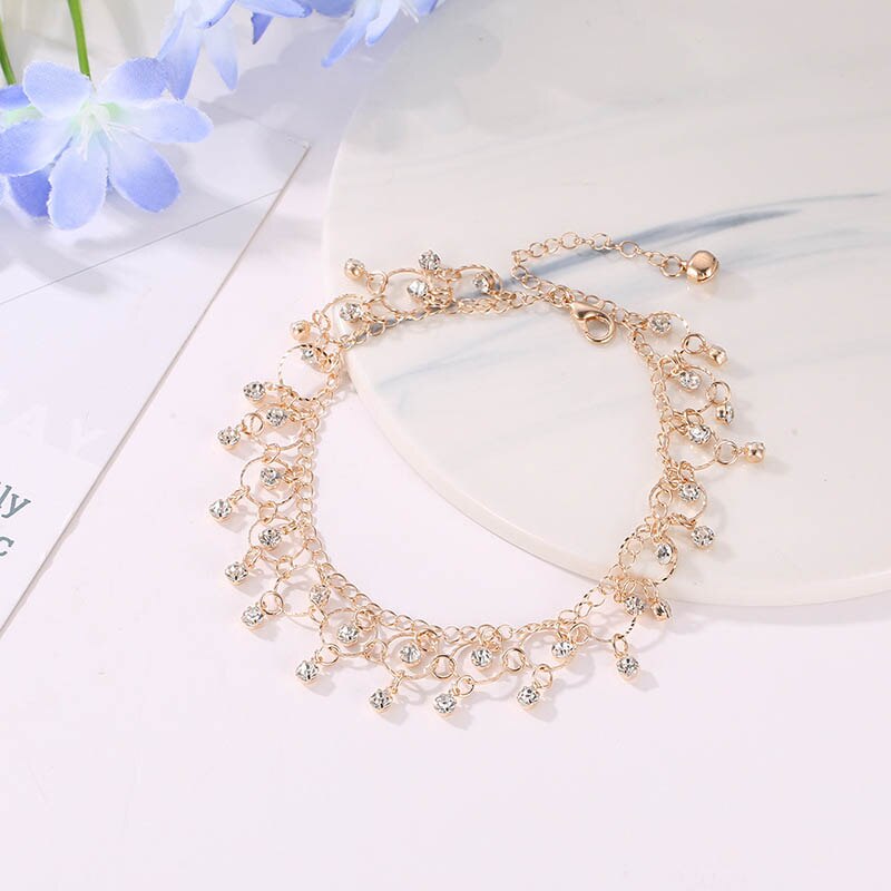 Mode Bohemen Kwastje Enkel Armbanden Voor Vrouwen Sexy Strass Hanger Voet Ketting Sieraden Strand Accessoires