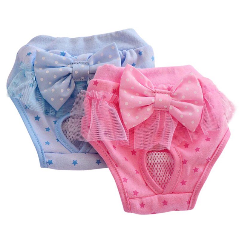 2Pcs Sanitaire Slipje Hond Luier Fysiologische Broek Vrouwelijke Hond Slipje Shorts Strik Ondergoed Huisdier Broek Kant: S