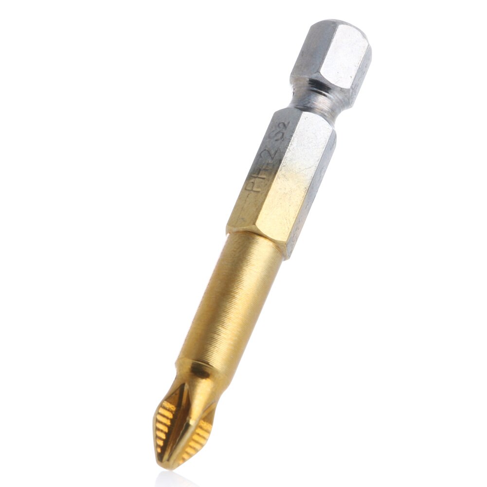 5Pcs Titanium Coated 1/4" Hex Shank PH2 50mm Anti Slip Electric Screwdriver Bits