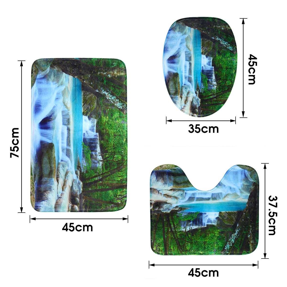 3D Waterval Landschap Waterdicht Douchegordijn Badkamer Landschap Bomen Bloem Badmat Set Voetstuk Tapijt Deksel Wc Cover