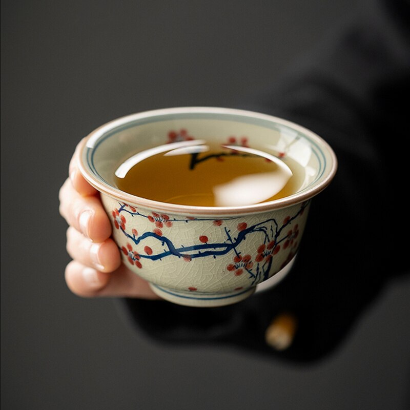 Hand Painted Cup Chinese Antique Plum Pottery Cups Ancients Tea Cup Set Teaware Ceramic Opening Mugs For Tea Ceremony