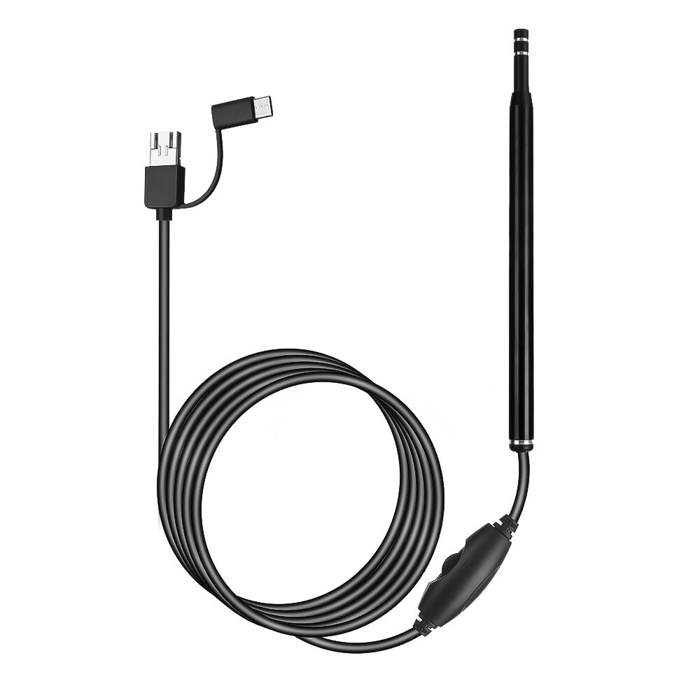 Cámara endoscópica 3 en 1 para limpieza de oídos, cuchara Visual para los oídos, Mini cámara USB de 5,5mm para teléfono Android, PC, otoscopio, herramienta de boroscopio: Black