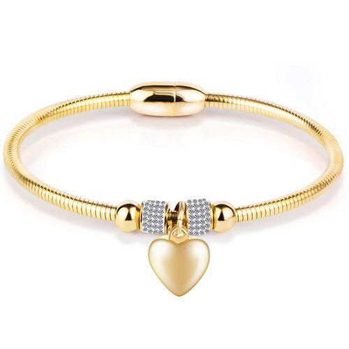 Style Heart Crystal Charm Bracelet Bangles Magnet Clasp With Snake Chain 316L Stainless Steel Women Wedding jewelry: SU1239-G