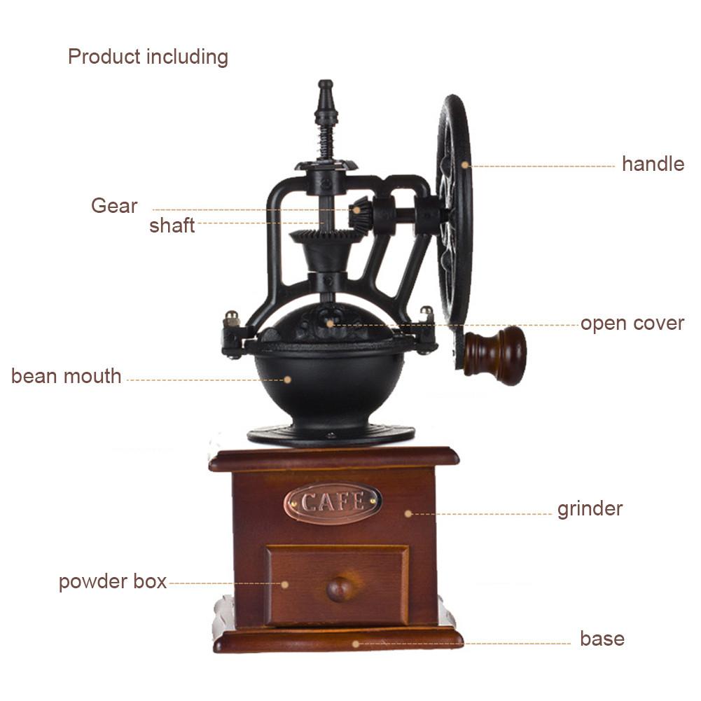 Manual Coffee Grinder Vintage Style Wooden Coffee Grinder Roller Grain Mill Hand Crank Coffee Grinder