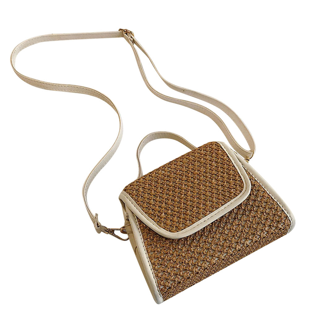 Vintage rotin sac femme été tissé sac à bandoulière femme fait main sac à main fourre-tout femme sacs sur épaule bolso mimbre redondo: Kaki