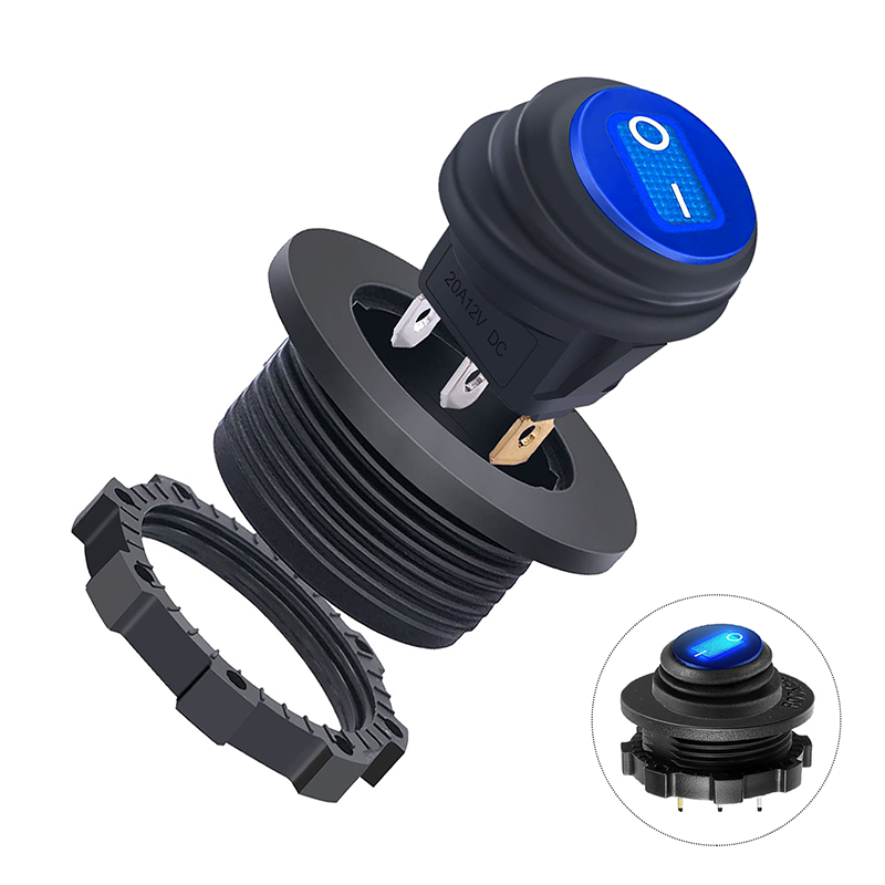 12V Toggle Switch Waterproof LED Lighted Round Rocker Switch Panel SPST 3 Pin Marine On Off Switch for Car Boat RV Truck