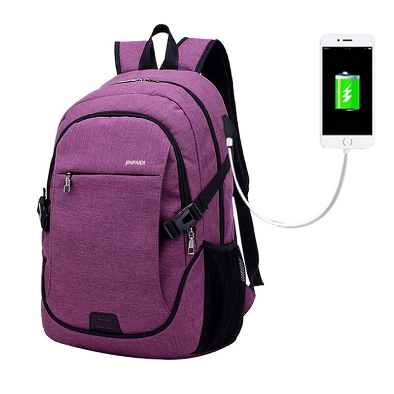 Mochila antirrobo de gran capacidad con carga USB, bolso para ordenador portátil de negocios, bolso escolar para hombres y mujeres, mochila de viaje para estudiantes: purple 3