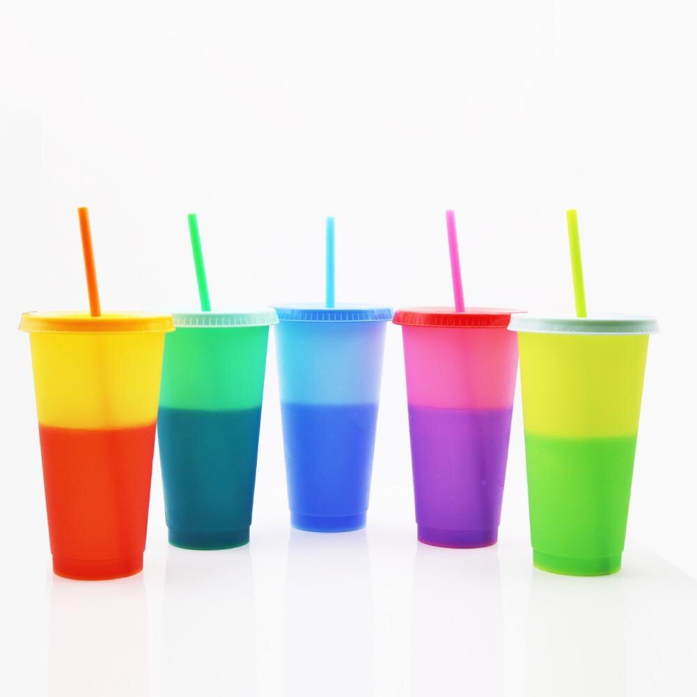 Magische Plastic Koud Water Kleur Veranderende Cup Tumbler Verkleuring Veranderende Herbruikbare Kleur Cup Met Rietjes Creatieve Water Cup