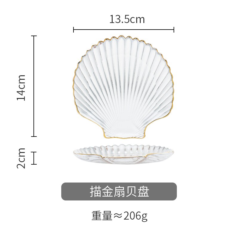 Jewelry Glass Plates and Bowls Set with Glod Rim Nordic Ocean Dessert Fruit Plate Jewelry Storage Tray Decorative Trinket Dish: Scallop Dish