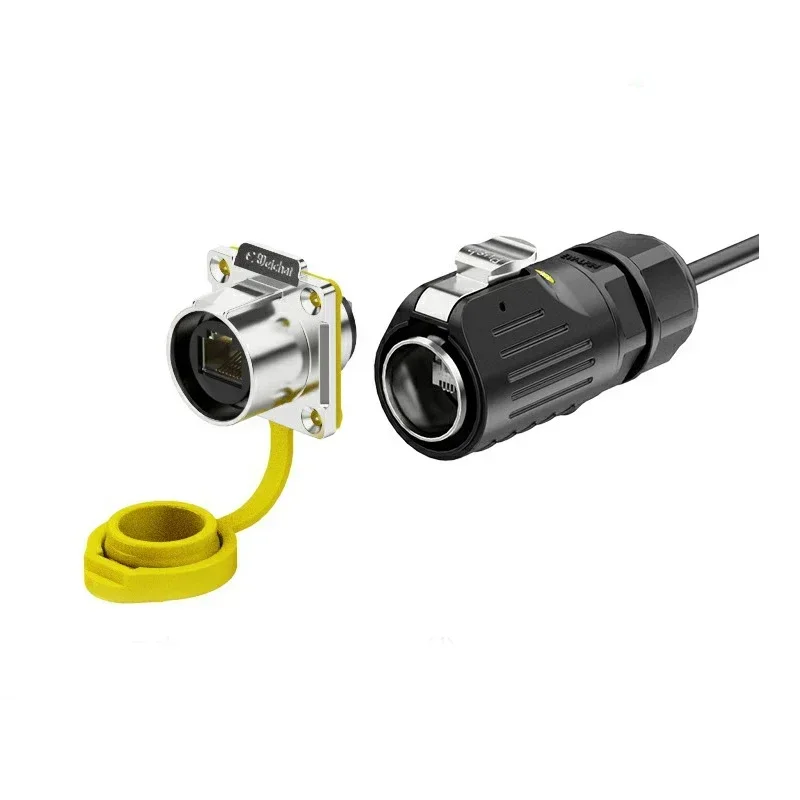 EW-LP24 Industrial Waterproof M24 Plug Socket Panel Mount Signal Ethernet Network RJ45 Connector Adapter IP67