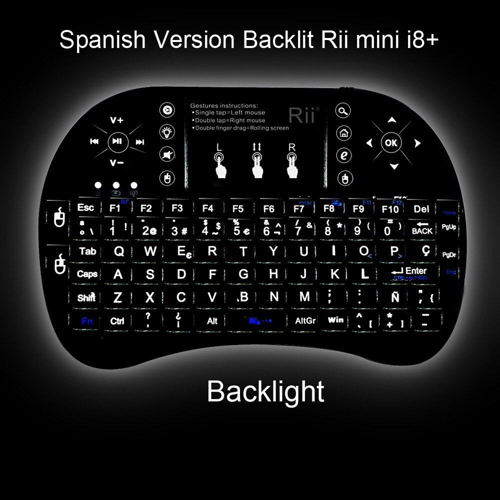 Hebrew Keyboard Original Rii i8+ Backlit 2.4GHz Mini Wireless Keyboard with TouchPad for Android TV Box/Mini PC/Laptop