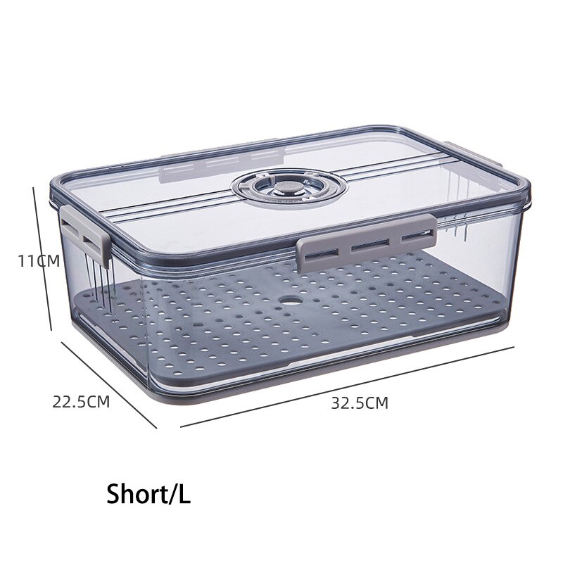 Timekeeping Refrigerator Food Storage Box with Lid Thickened PET Plastic Storage Containers Fruit Egg Vegetable Meat Fresh Box: Short Style-Gray-L
