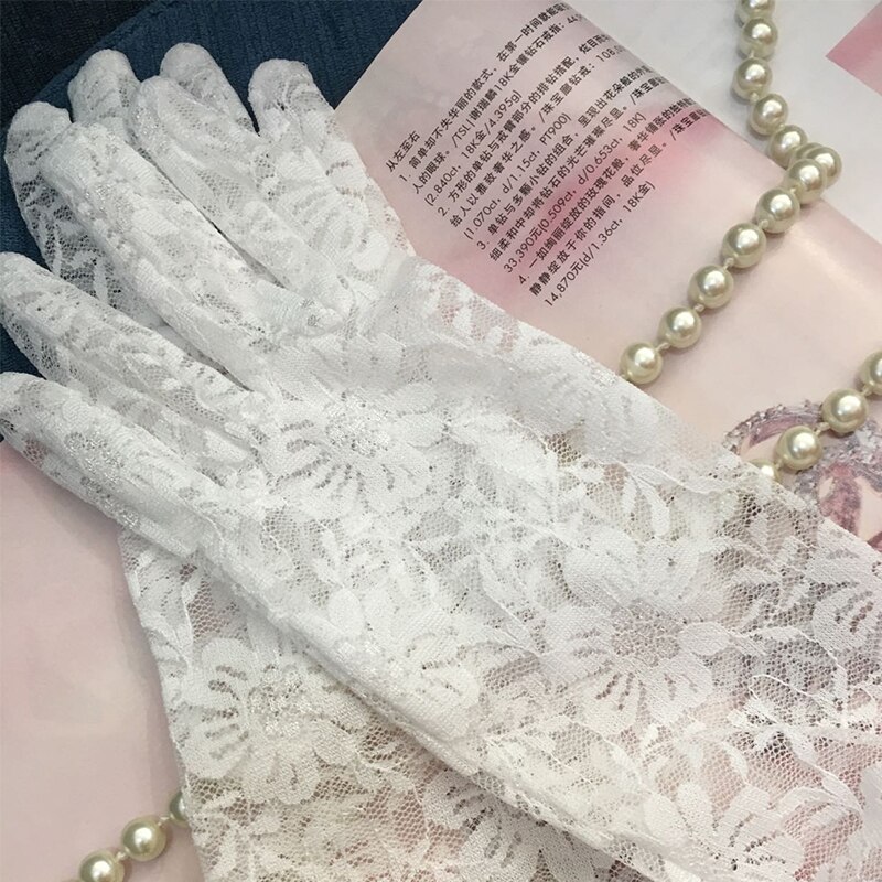 Guantes de novia blancos longitud codo dedo completo negro encaje Gants Mariage mujeres accesorios de boda ST145S