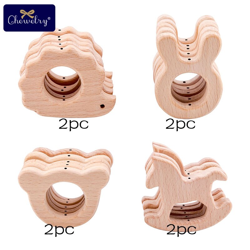 8pz Del bambino Di Legno Animale Massaggiagengive con Fori di Faggio Roditore Ciuccio Catena Pendente Della Collana BPA libero Dentizione Giocattoli FAI DA TE per I neonati: D