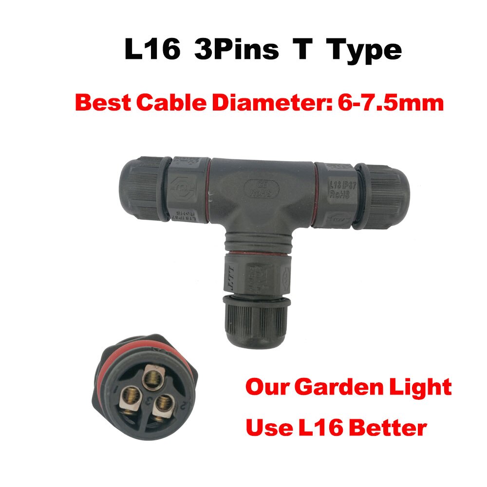 IP67 Waterproof Connector 2 Pin 3 Pin Electrical Terminal Wire Adapter Connector Screw and Soldering Pin connector for LED Light: L16-3T