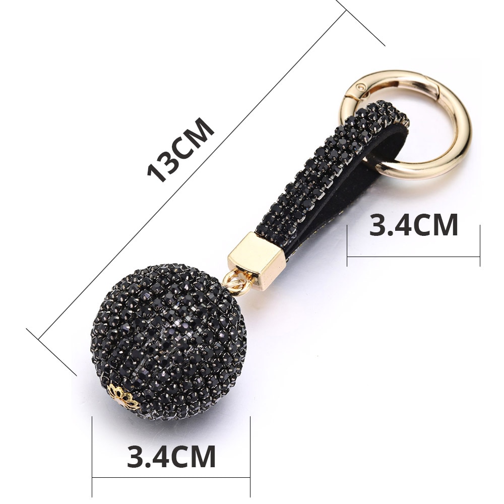 Volle Ball Kristall Keychain Strass Lederband Handtasche Geldbörse Tasche Anhänger Charme Schlüsselring Für Auto Schlüssel Kette K399
