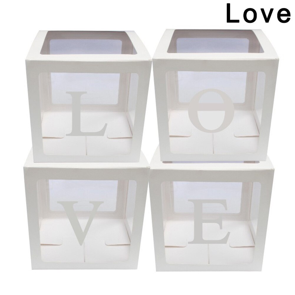 4 stk / sæt baby shower festindretning ballonkasse gennemsigtig papkasse xmas 66cy: Hvid kærlighed