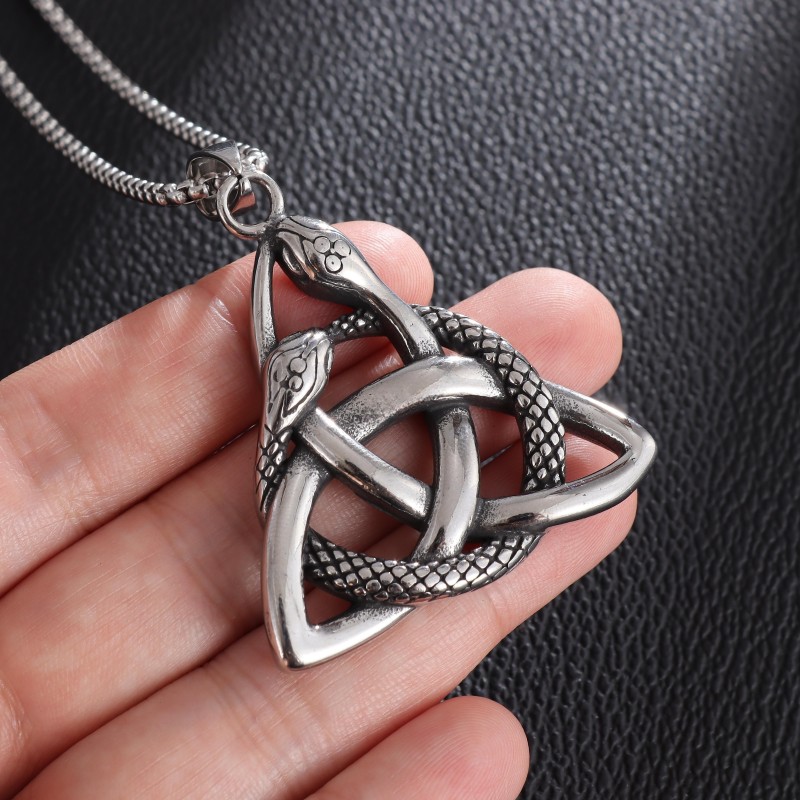 Collier classique Vintage Ouroboros Trinity, pendentif amulette à nœud celtique nordique pour hommes et femmes, bijoux de déclaration: Couleur or jaune pâle