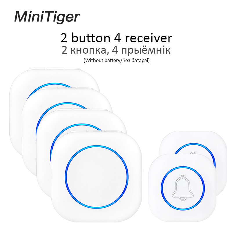 Minitiger Wireless Doorbell Welcome bell Intelligent Home Door bell Alarm Smart Doorbell doorbell ring Waterproof Button: 2 button 4 receiver