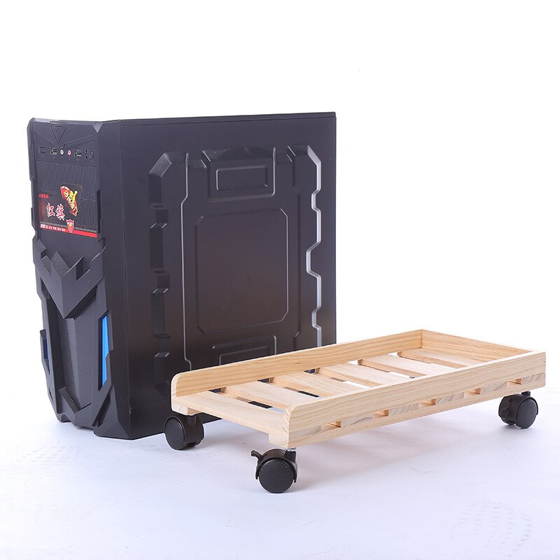 Computer Caster Tower Office Holder Solid Wood PC Case Adjustable Heat Dissipation Desktop Moving Tray Rolling Wheels