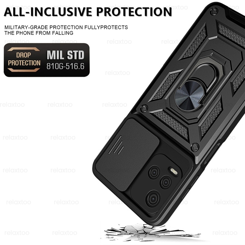 Slide Camera Shockproof Armor Case Voor Vivo Y33S Y 33S V2109 6.58 &quot;Auto Magnetische Ring Holder Stand Cover vivoy33s Beschermen Shell