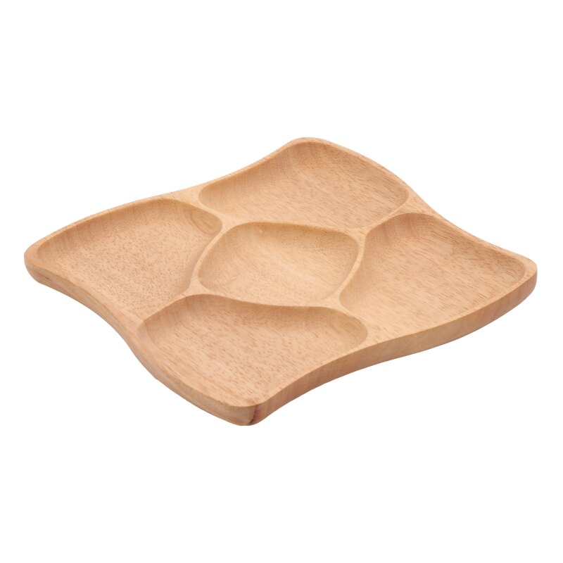 Multi Grid Storage Tray Display Plates Fish Shape Solid Wood Food Pan Plate Fruit Snack Dishes Pots Base Dinner Plate Tableware: Square B