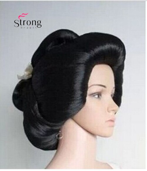 Black Japanese Geisha Flaxen Hair Synthetic Daily Cosplay Wig
