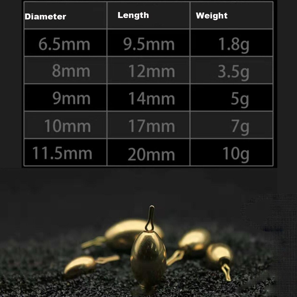 JIGEECARP 5pcs Fishing Bullet Weights Stainless Brass Slip Sinker For Hook Lure Texas Rig Non-Lead Brass Weight Sinker Accessory