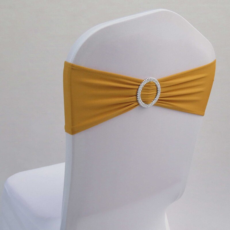 10 stuks spandex lycra stoelhoezen voor bruiloften, sjerpbanden, decoratie voor bruiloften, verjaardagen: Aards geel