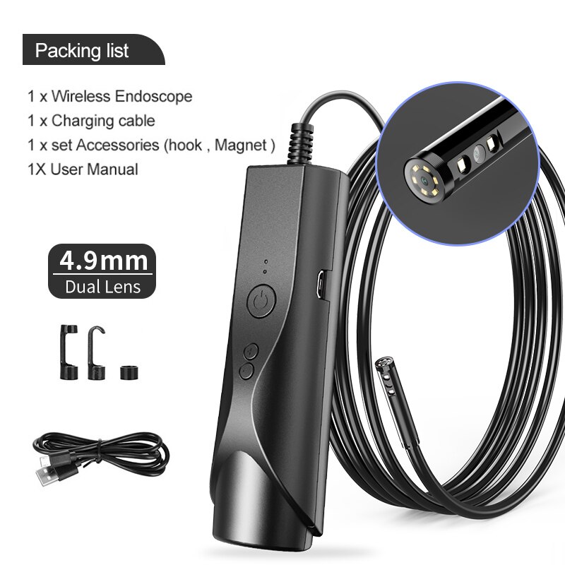 4,9mm/ 8mm Dual Endoskop Kamera 2,0 MP Drahtlose Schlange Kamera Kanalisation Kamera Mit 6 LED-leuchten für Android IOS Samsung Iphone: 5m / 4.9mm Dual Linse