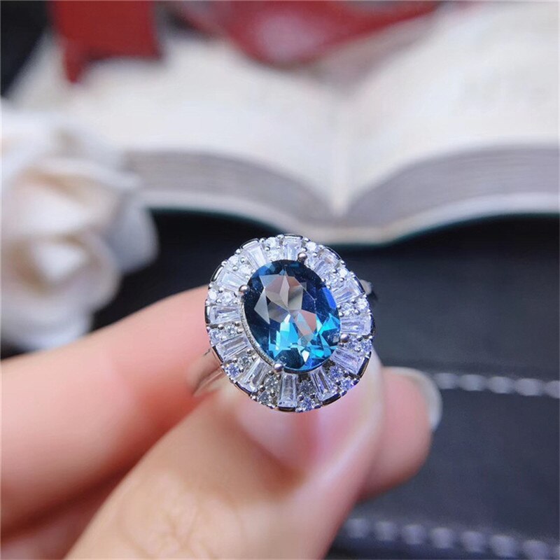 Anillo de topacio Natural 925 Plata zafiro azul, producto actualizado cada día para centrarse en los vendedores.