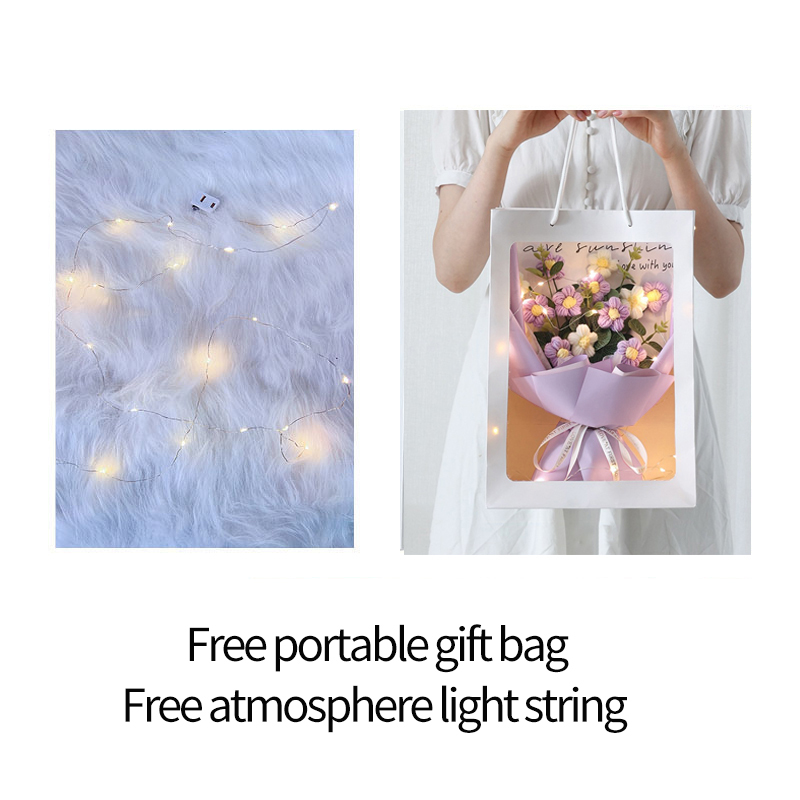 Afgewerkt Afstudeerbloemenboeket Gebreid Bloemenboeket Met Cadeautasje Lamp String Festival Moederdag Handgemaakte
