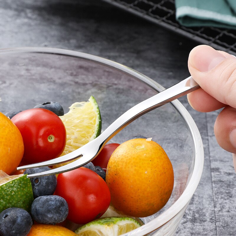 10Pcs 304 Stainless Steel Cocktail Dessert Fork Appetizer Snack Cake Fruit Forks Set