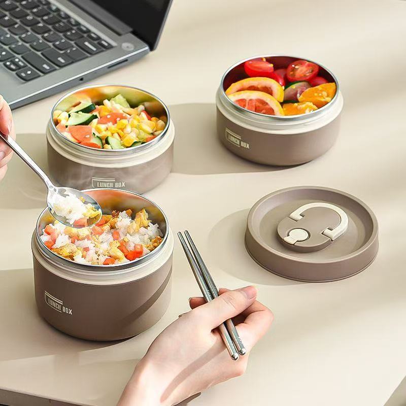 Stainless Steel 304 Sealed Multifunction Portable Round Heat Box Insulated Lunch Box Bento with Thermal Bag