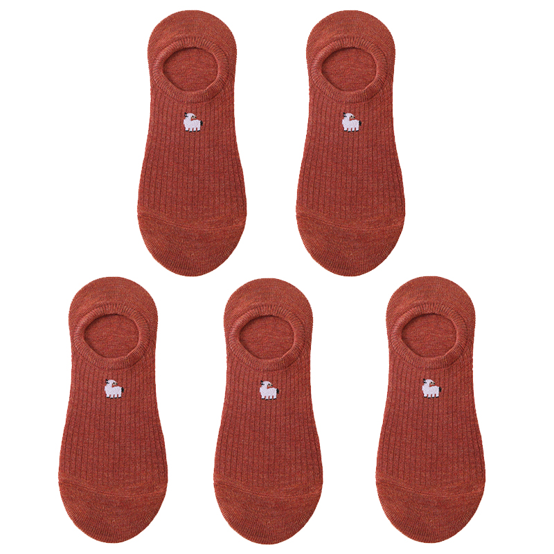 5 pares de 10 piezas calcetines de de primavera calcetines de algodón con bordado de animales de dibujos animados para mujer calcetines tobilleros divertidos deportivos informales: Castaño