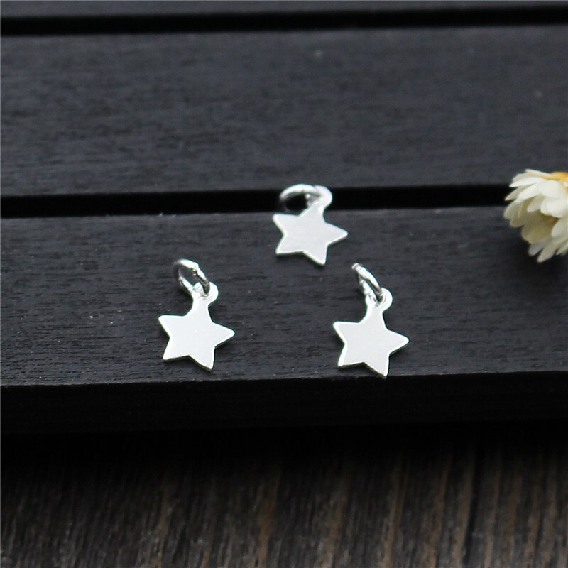 2pcs Small Silver Tone Glossy Stars Charms 100% 925 Sterling Silver Fancy Bracelets Pendants DIY Jewelry Making Accessories