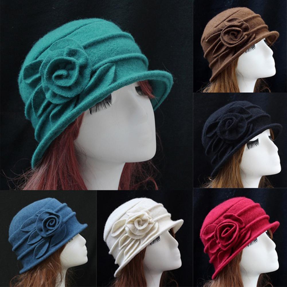 10 Stück Vintage Damen Mode Filz Wolle Hüte Winter Eimer Cloche Hut mit Bogen Da