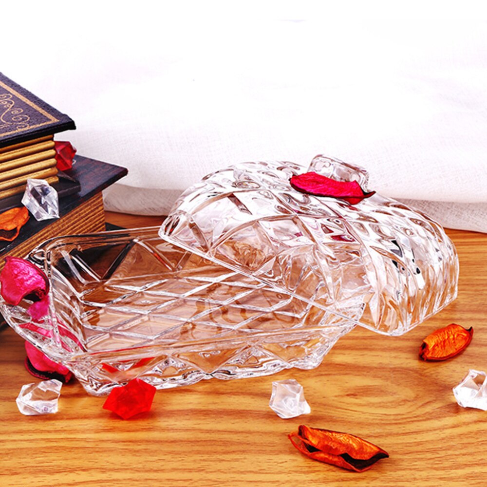Embossment Glass Butter Box Butter Dish Transparent Tray with Lid Cheese Board Server Storage Container