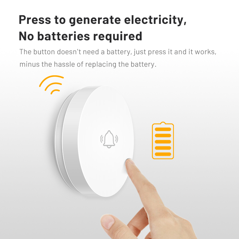 Campanello wireless autoalimentato Spina UE USA UK Opzionale Nessuna batteria richiesta Suoni accordi Suoni Suoneria Pulsante remoto impermeabile 100M