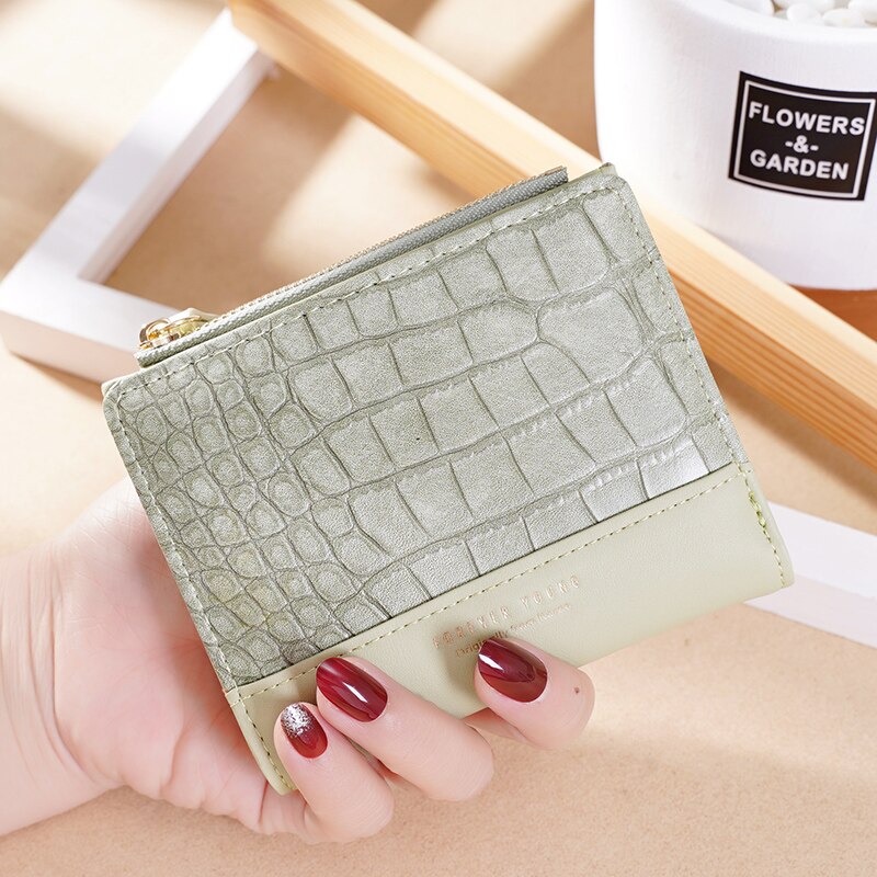 Crocodile Pattern Women's Wallets Mini Coin Purse Ladies Small Wallet Female PU Leather Two-Fold Zipper Card Holder: Green 6210