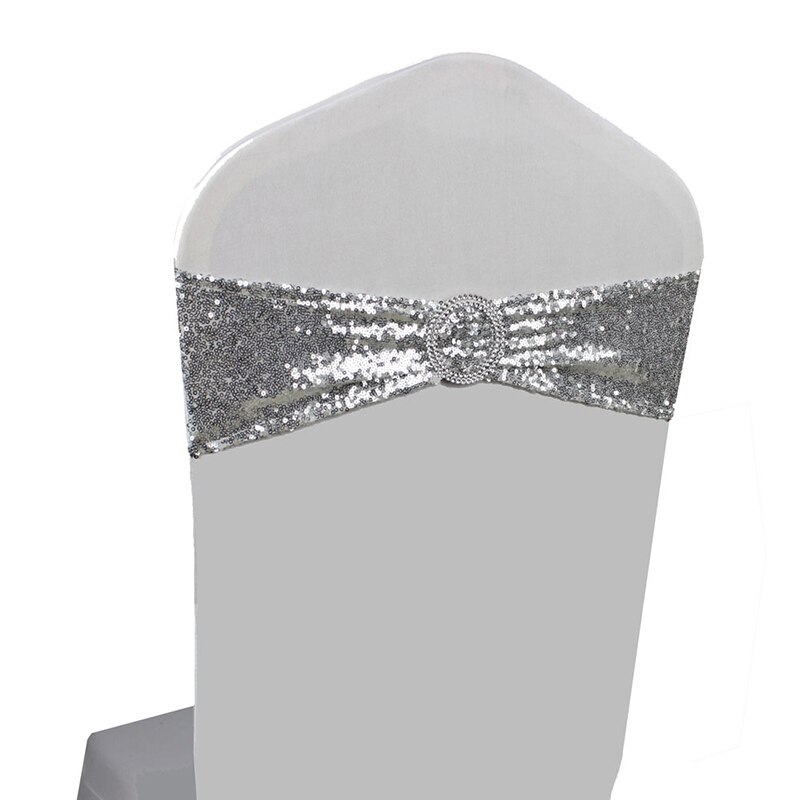 Bracelet en Lycra à paillettes | 10 pièces, Pailletten, Boog Sjerpen, extensible et pailleté, bande Ronde, Gesp Voor hôtel Bruiloft, décor: silver