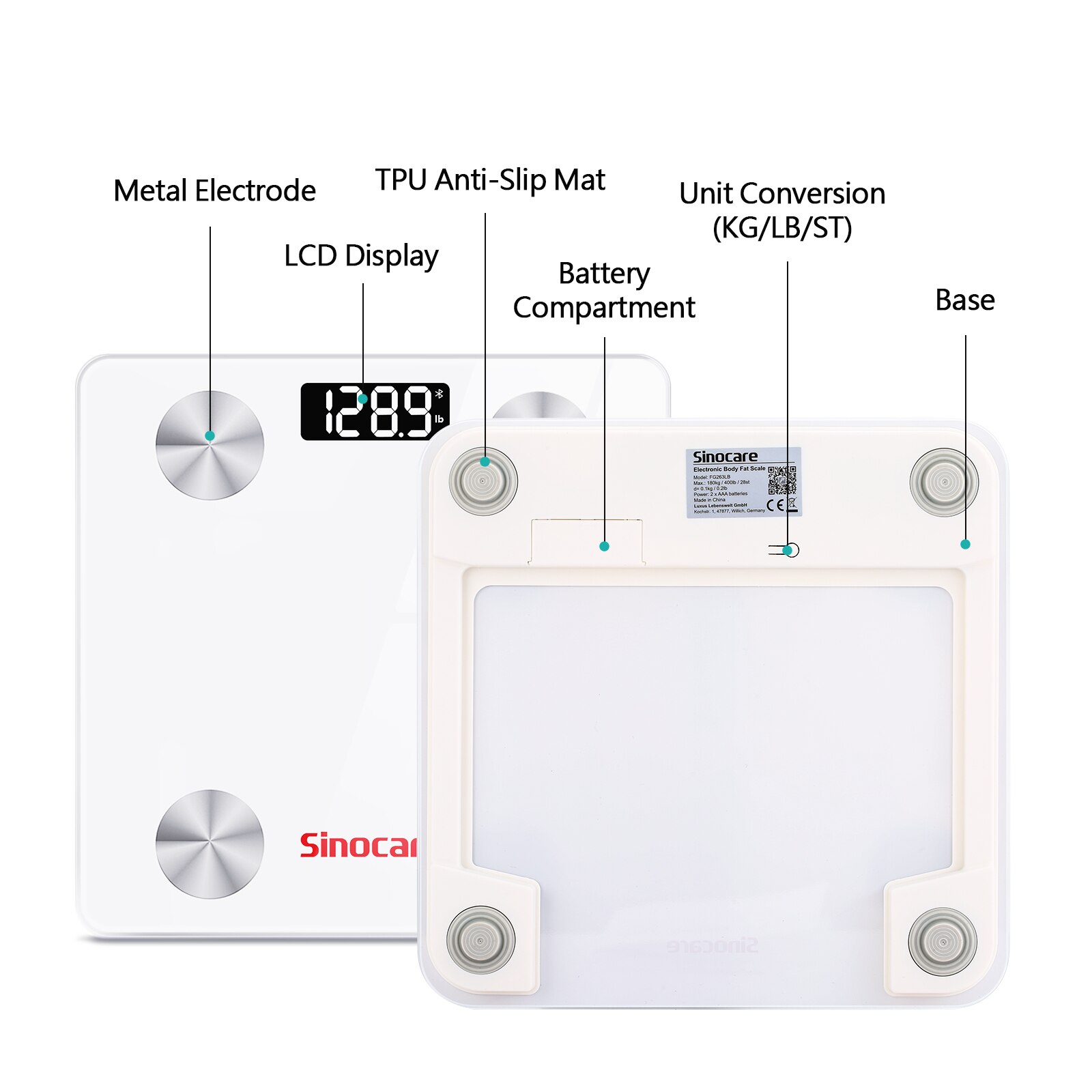 Sinocare Body Fat Scale Smart Bluetooth Bathroom Weight Scale Health Monitoring Wireless Digital BMI Body Composition Analyzer