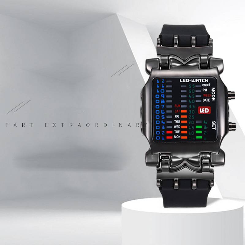 Montre binaire en plastique pour hommes et femmes, cadran carré, décontracté, Sport, numérique, LED,