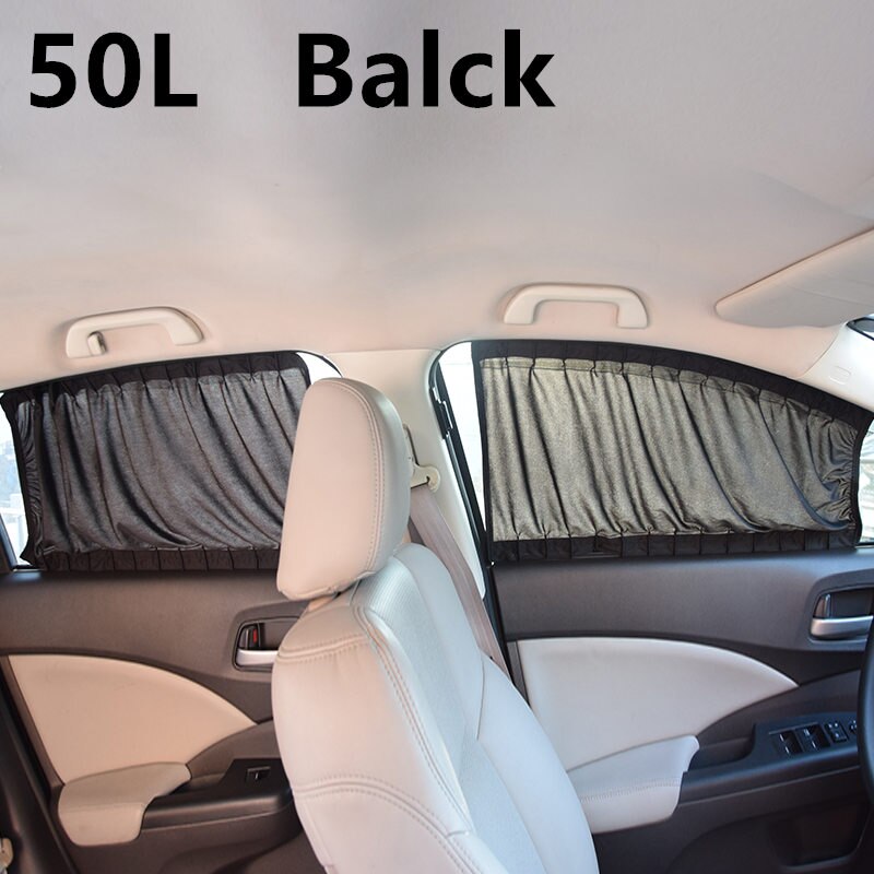 A2pcs/set Aluminum Alloy Elastic Car Side Window Sunshade Curtains Auto Windows Curtain Sun Visor Blinds Cover car-styling S,M,L: Black 50L