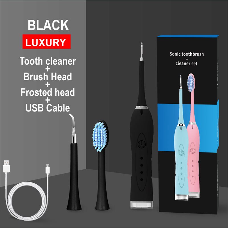 Eléctrico eliminador de sarro Tártara de blanqueamiento Dental recargable USB diente limpiador hogar portátil cálculo Dental removedor: BLACK SET 2