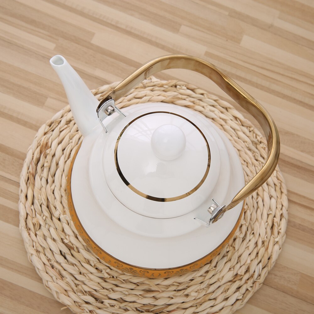 2.0L Golden White Enamel Pot Traditional Chinese Tea pot Pear shaped pot Thickened Water Kettle Electromagnetic Furnace Gas Pot