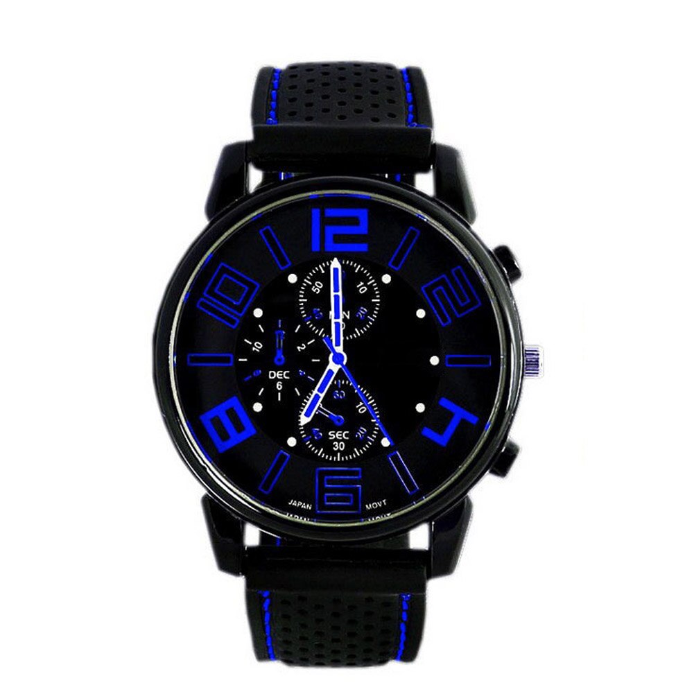 Men Quartz Analog Watch Silicone Strap Band Round Dial Sport Wristwatch DO2: Blue