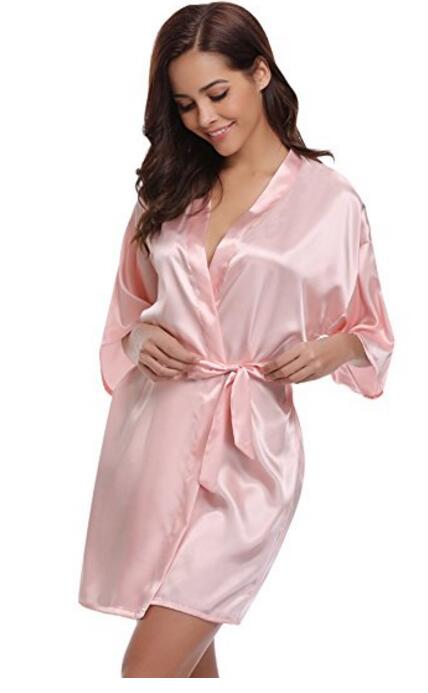 Vrouwen zijden satijnen korte nachtjapon effen kimono badjas badjas sexy badjas peignoir femme bruiloft bruid bruidsmeisjesjas