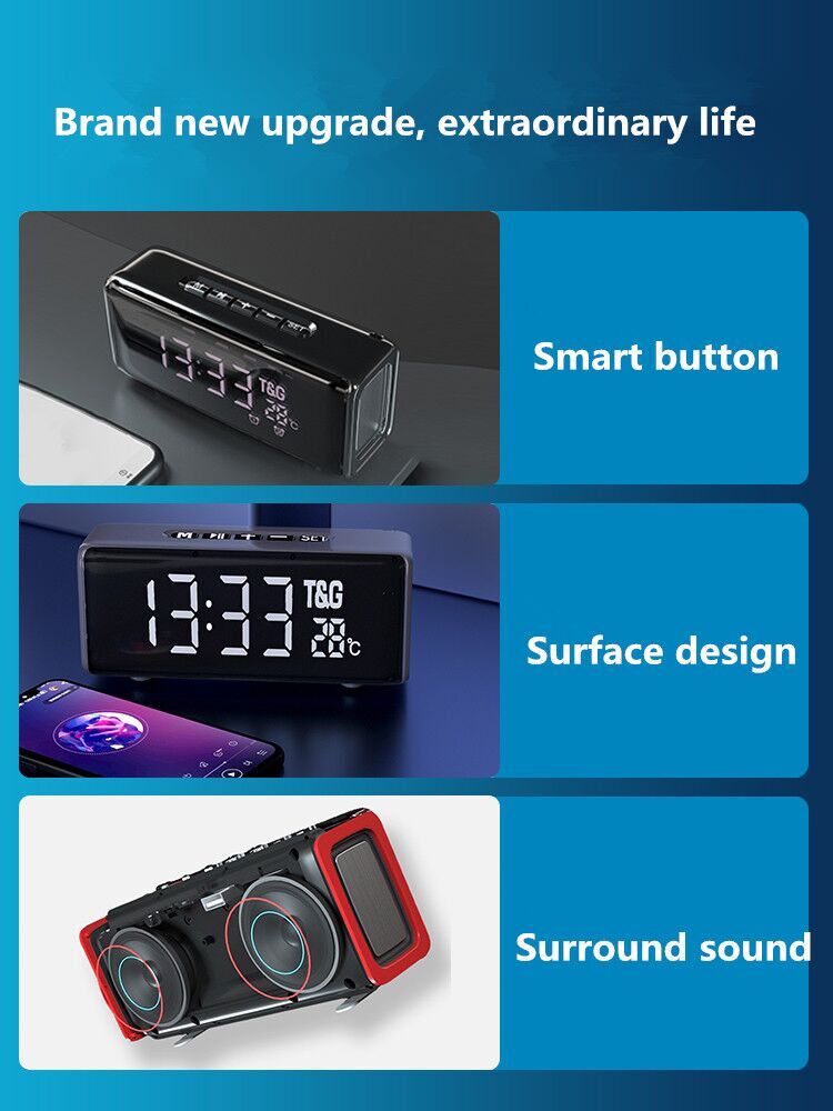 TWS Bluetooth Speaker HI-FI Portable Column Wireless Bluetooth Column Clock Alarm Speakers Music Center Sound Box TF Radio Udisk